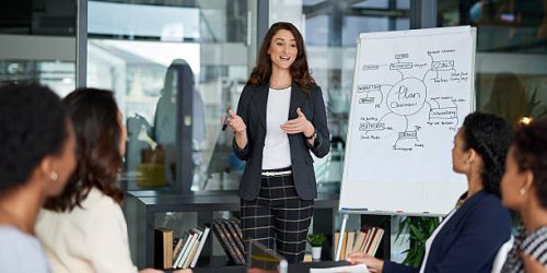 Shot of an attractive young businesswoman giving a presentation in the boardroom